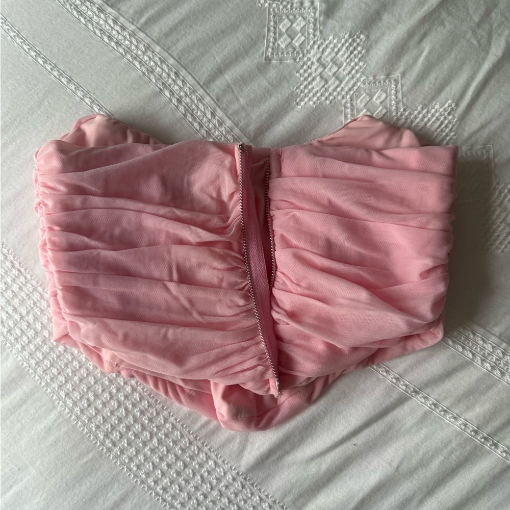 Pink Strapless Ruched corset  Top - Picture 2 of 3